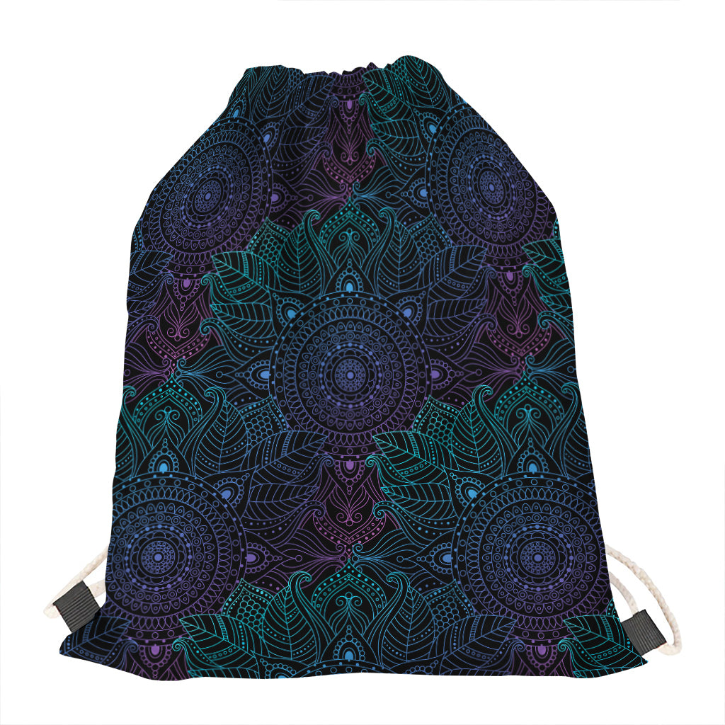 Purple And Teal Mandala Print Drawstring Bag