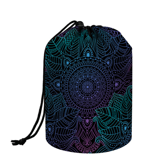 Purple And Teal Mandala Print Drawstring Makeup Bag