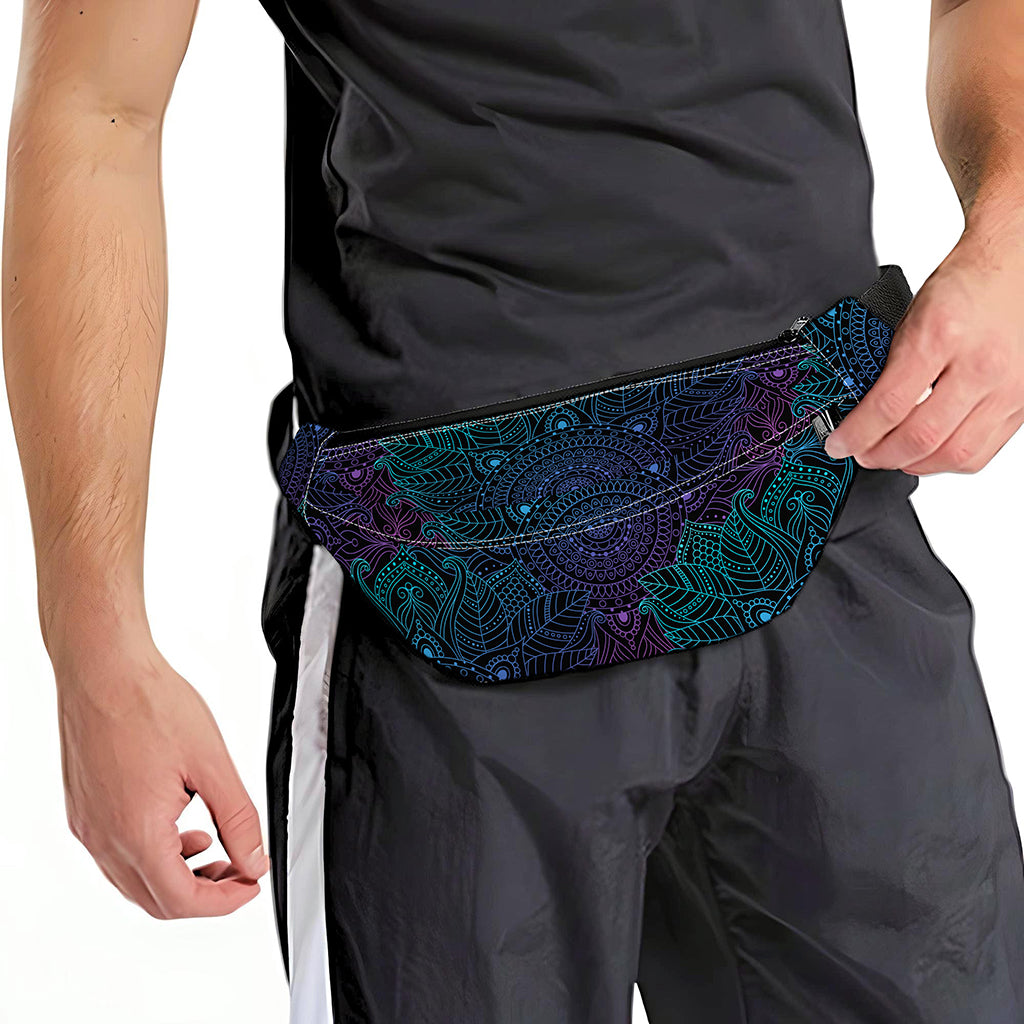 Purple And Teal Mandala Print Fanny Pack