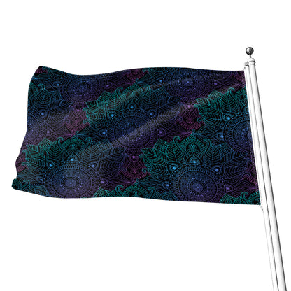 Purple And Teal Mandala Print Flag