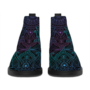 Purple And Teal Mandala Print Flat Ankle Boots