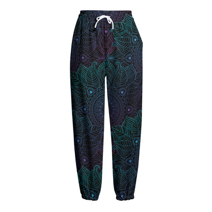 Purple And Teal Mandala Print Fleece Lined Knit Pants
