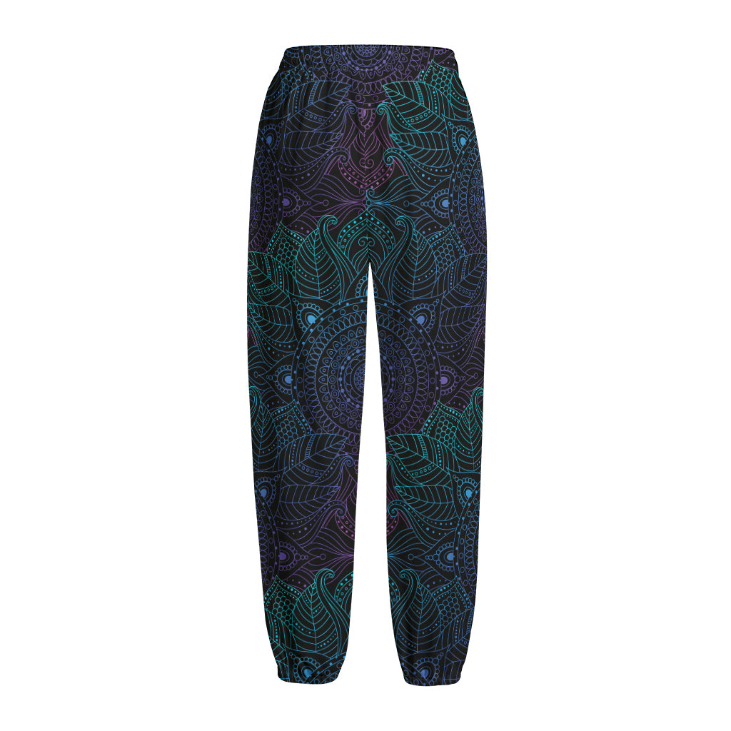 Purple And Teal Mandala Print Fleece Lined Knit Pants