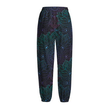 Purple And Teal Mandala Print Fleece Lined Knit Pants