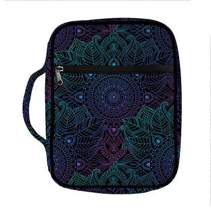 Purple And Teal Mandala Print Front Pocket Bible Bag