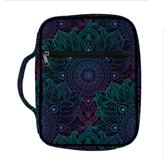 Purple And Teal Mandala Print Front Pocket Bible Bag