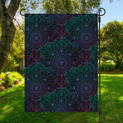 Purple And Teal Mandala Print Garden Flag