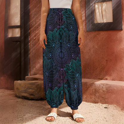 Purple And Teal Mandala Print Harem Pants
