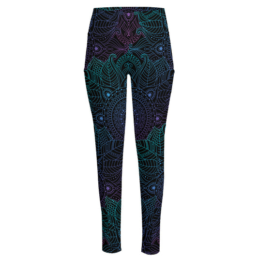 Purple And Teal Mandala Print High-Waisted Pocket Leggings