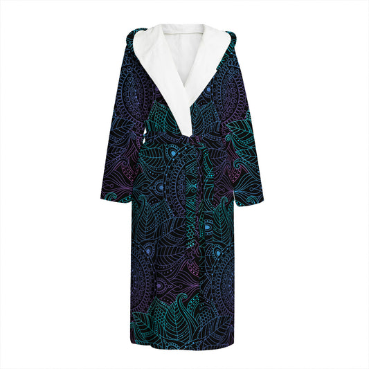 Purple And Teal Mandala Print Hooded Bathrobe