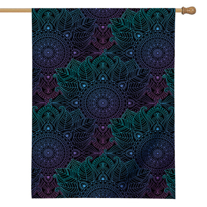 Purple And Teal Mandala Print House Flag