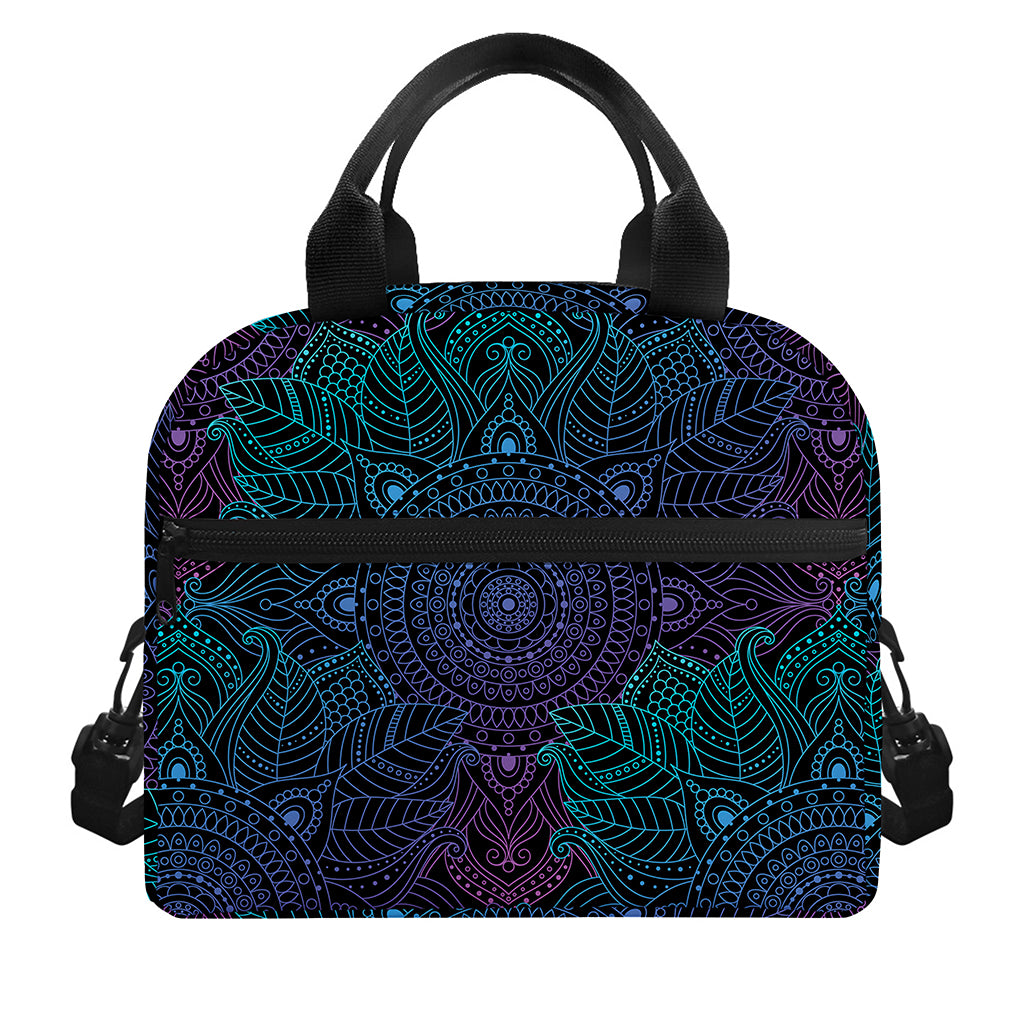 Purple And Teal Mandala Print Insulated Lunch Bag