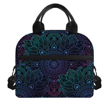 Purple And Teal Mandala Print Insulated Lunch Bag