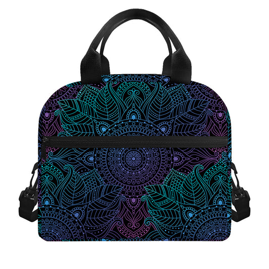 Purple And Teal Mandala Print Insulated Lunch Bag