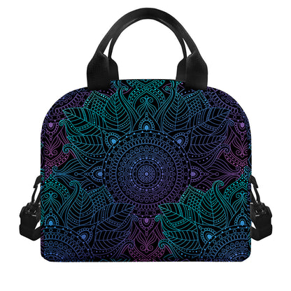 Purple And Teal Mandala Print Insulated Lunch Bag