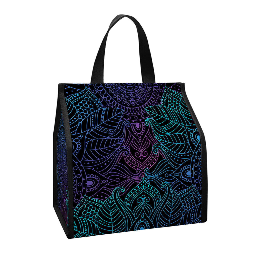 Purple And Teal Mandala Print Insulated Lunch Tote