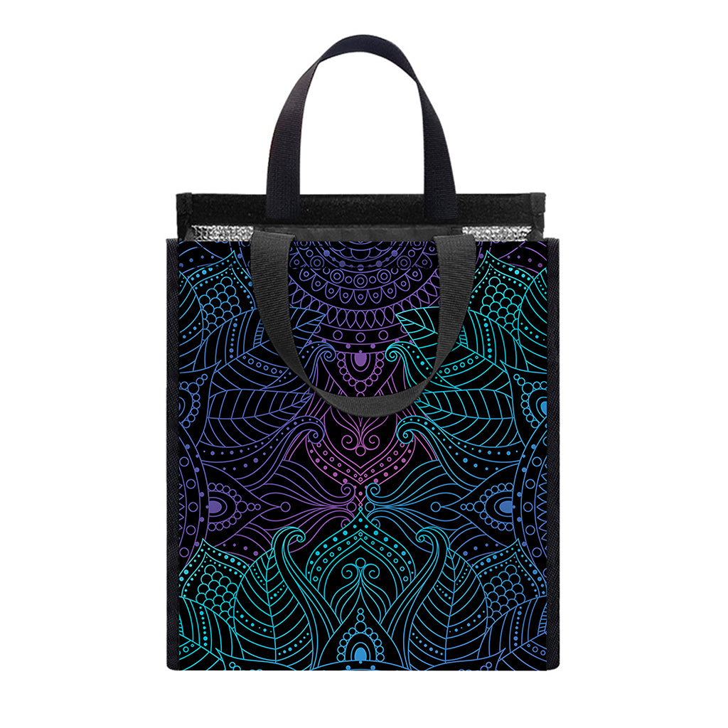 Purple And Teal Mandala Print Insulated Lunch Tote