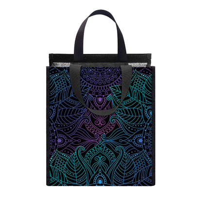 Purple And Teal Mandala Print Insulated Lunch Tote