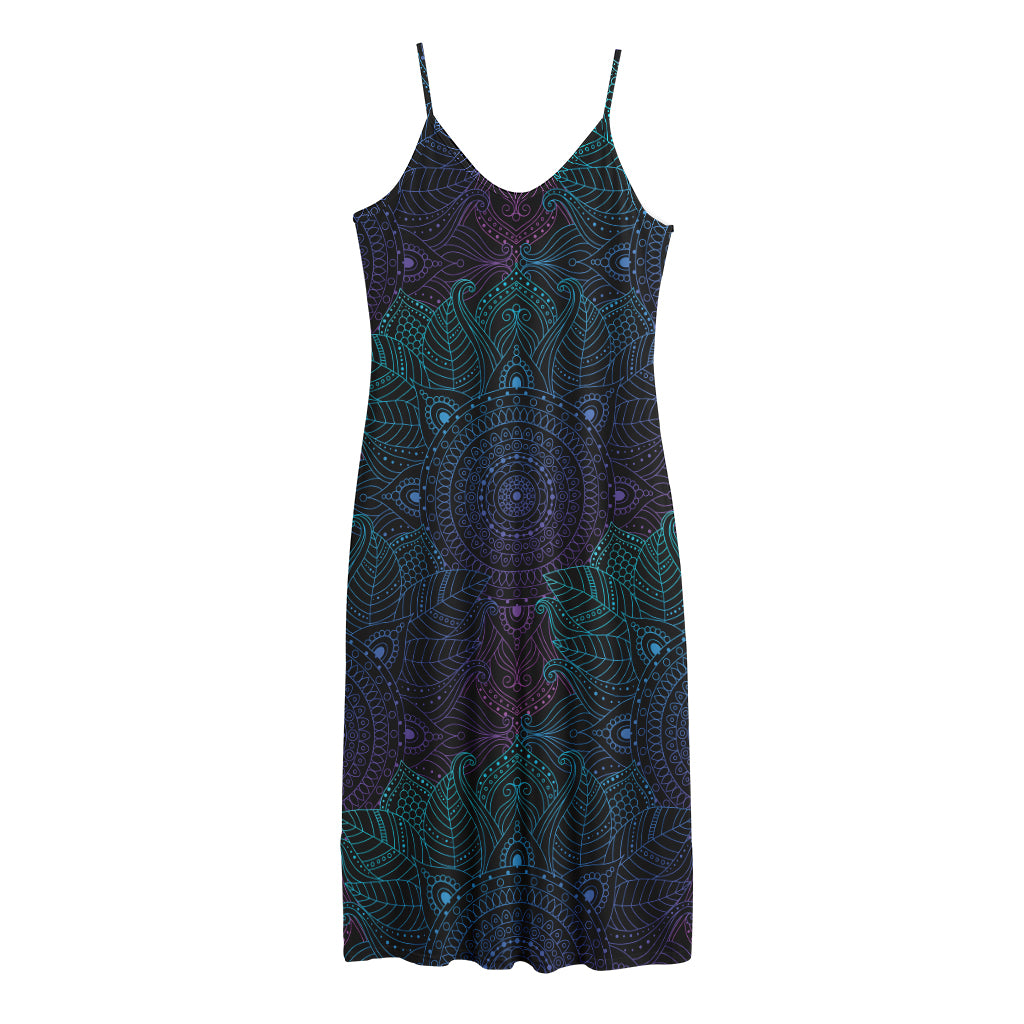 Purple And Teal Mandala Print Jersey Midi Cami Dress