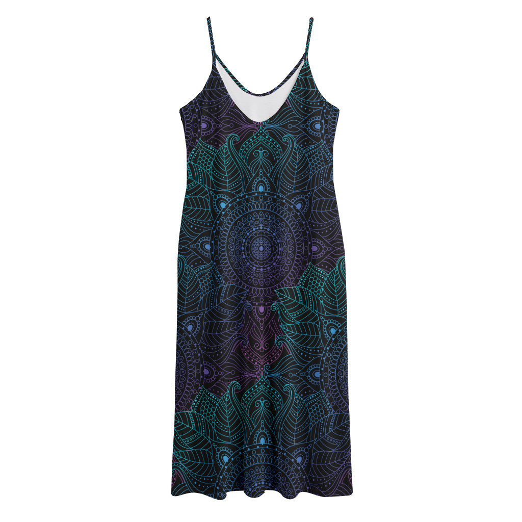 Purple And Teal Mandala Print Jersey Midi Cami Dress