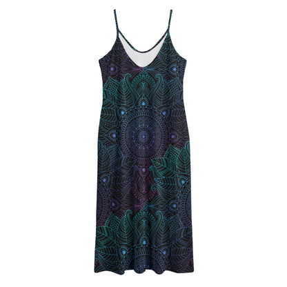 Purple And Teal Mandala Print Jersey Midi Cami Dress