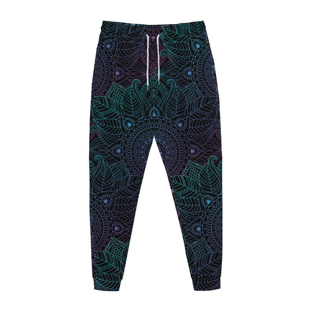 Purple And Teal Mandala Print Jogger Pants