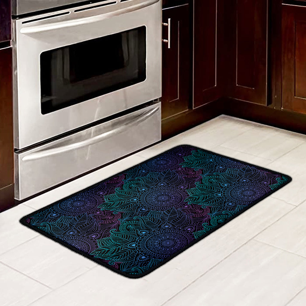 Purple And Teal Mandala Print Kitchen Mat