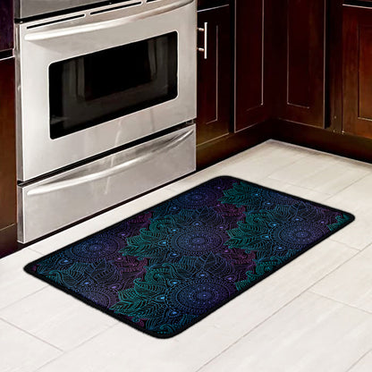 Purple And Teal Mandala Print Kitchen Mat