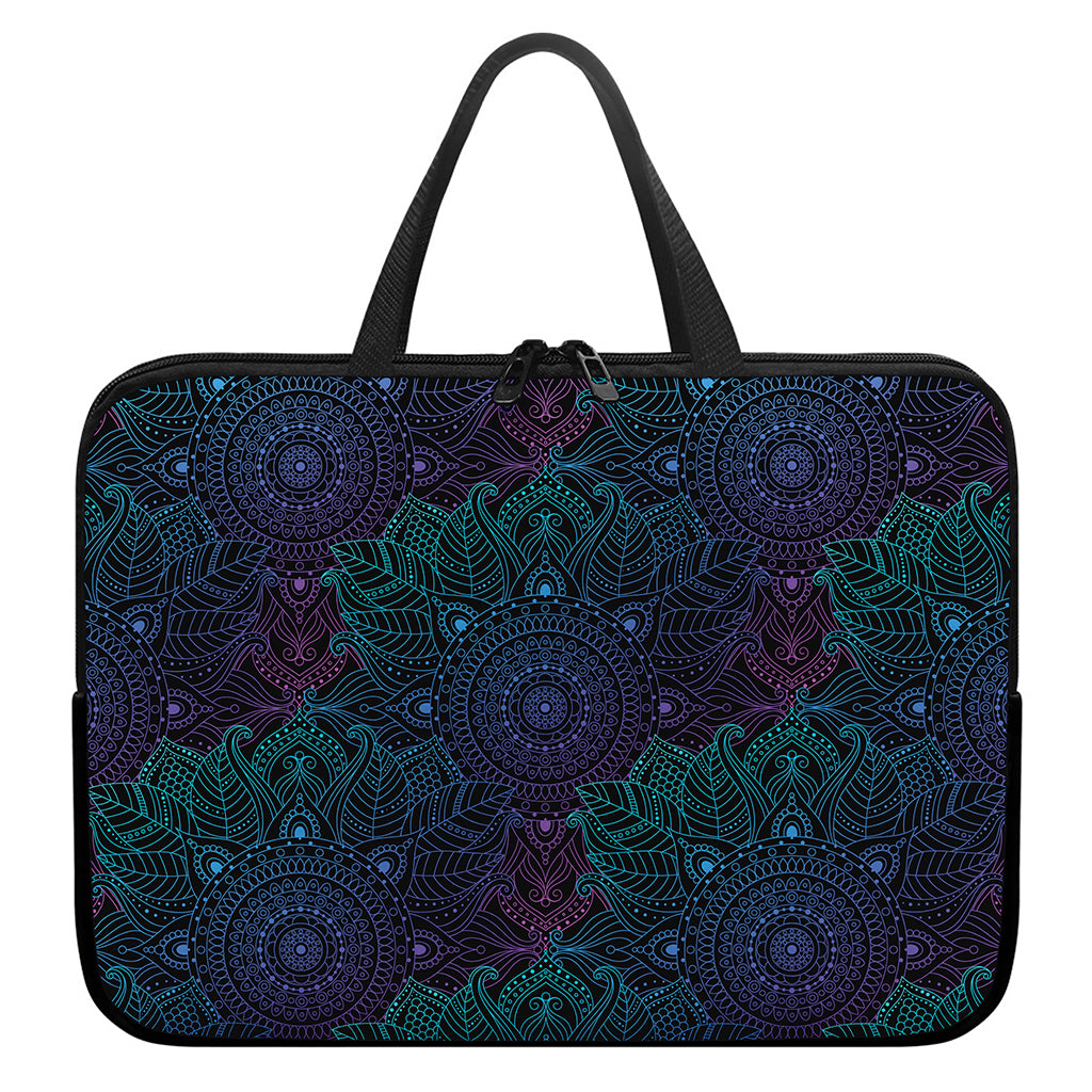 Purple And Teal Mandala Print Laptop Sleeve With Handle