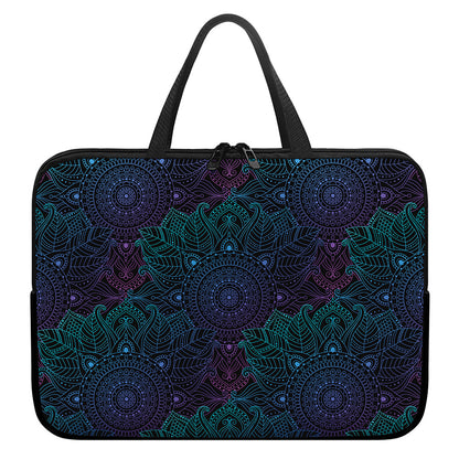 Purple And Teal Mandala Print Laptop Sleeve With Handle