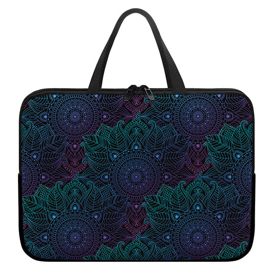 Purple And Teal Mandala Print Laptop Sleeve With Handle