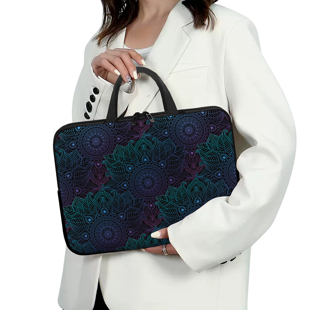 Purple And Teal Mandala Print Laptop Sleeve With Handle