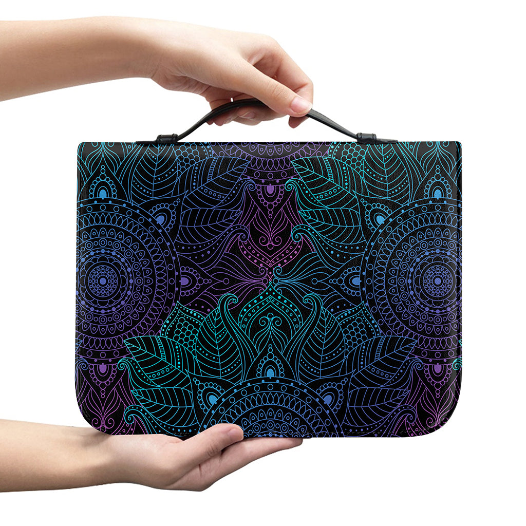 Purple And Teal Mandala Print Leather Bible Cover