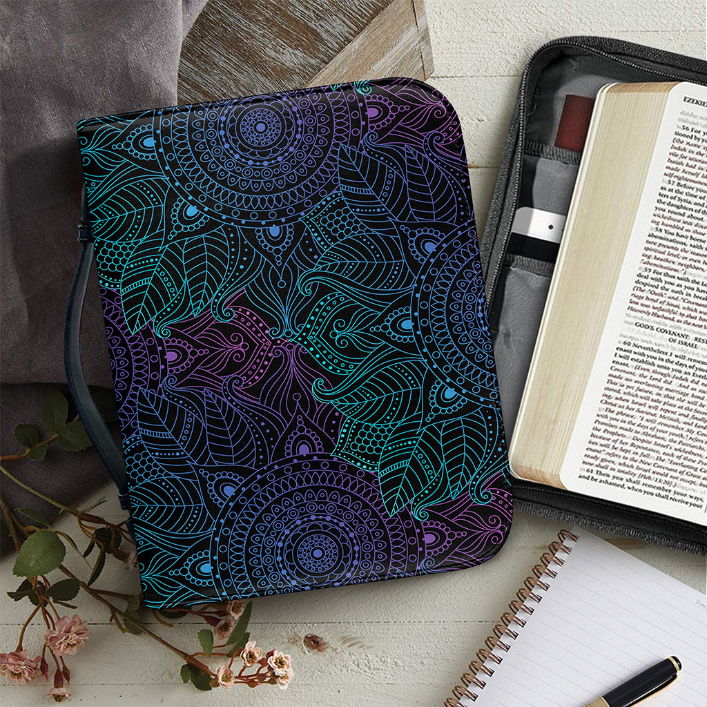 Purple And Teal Mandala Print Leather Bible Cover