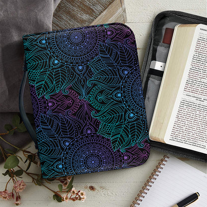 Purple And Teal Mandala Print Leather Bible Cover