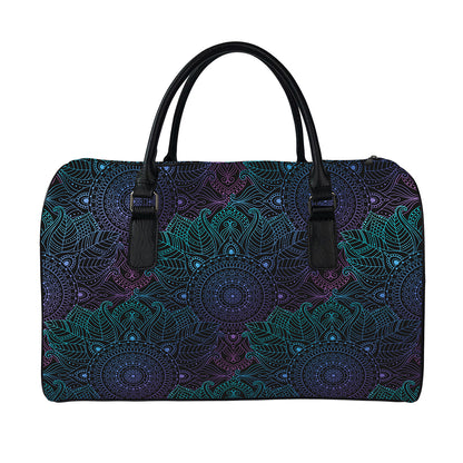 Purple And Teal Mandala Print Leather Duffle Bag