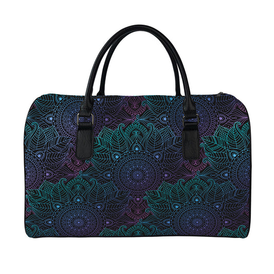 Purple And Teal Mandala Print Leather Duffle Bag
