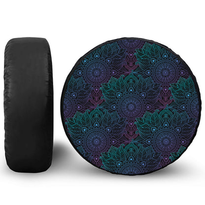 Purple And Teal Mandala Print Leather Spare Tire Cover