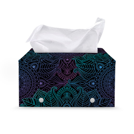 Purple And Teal Mandala Print Leather Tissue Box Cover