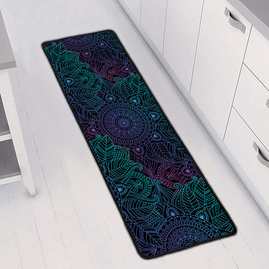 Purple And Teal Mandala Print Long Kitchen Mat