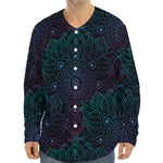 Purple And Teal Mandala Print Long Sleeve Baseball Jersey