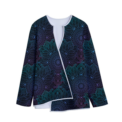 Purple And Teal Mandala Print Long Sleeve Short Coat