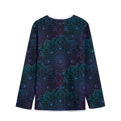 Purple And Teal Mandala Print Long Sleeve Short Coat