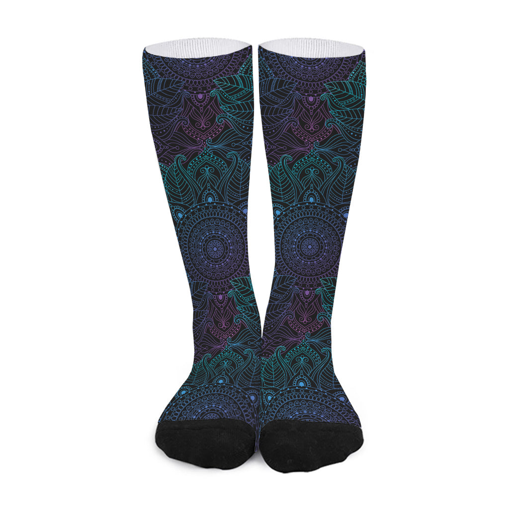 Purple And Teal Mandala Print Long Socks