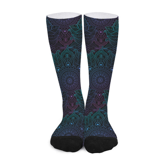 Purple And Teal Mandala Print Long Socks
