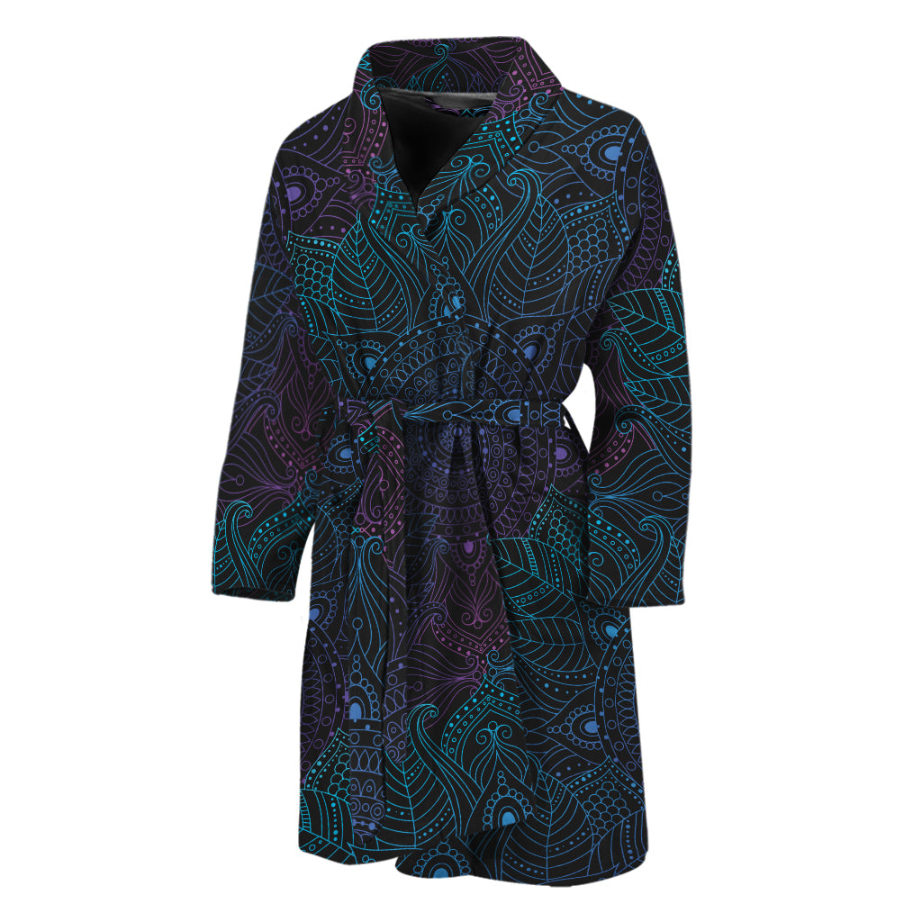 Purple And Teal Mandala Print Men's Bathrobe