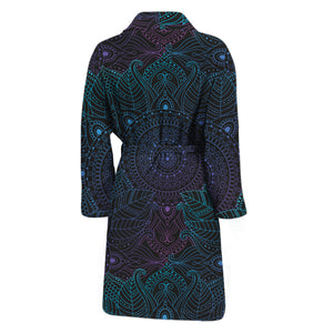 Purple And Teal Mandala Print Men's Bathrobe