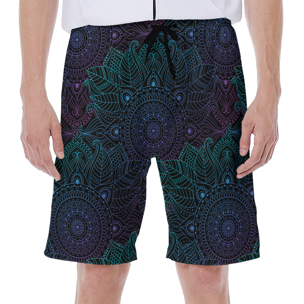Purple And Teal Mandala Print Men's Beach Shorts
