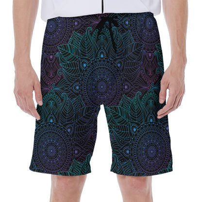 Purple And Teal Mandala Print Men's Beach Shorts
