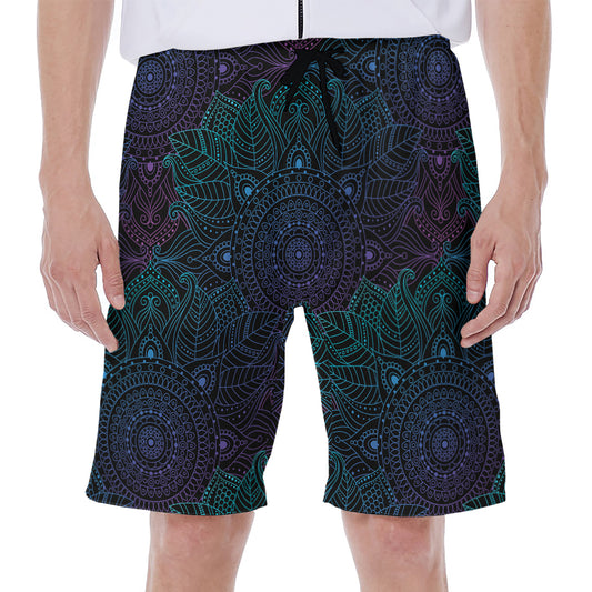 Purple And Teal Mandala Print Men's Beach Shorts